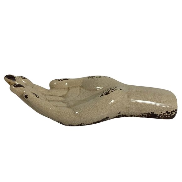 1970s Ceramic Hand-Shaped Decorative Tray Trinket Dish Distressed Crazed Finish - Picture 3 of 9